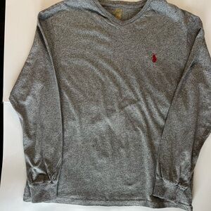 Ralph Lauren Gray Long Sleeve V-Neck T-Shirt with Red Logo